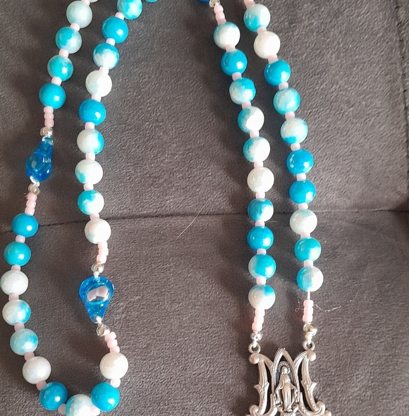 Blue And Pink With Fetus Bead Silver Rosary - Picture 3 of 7